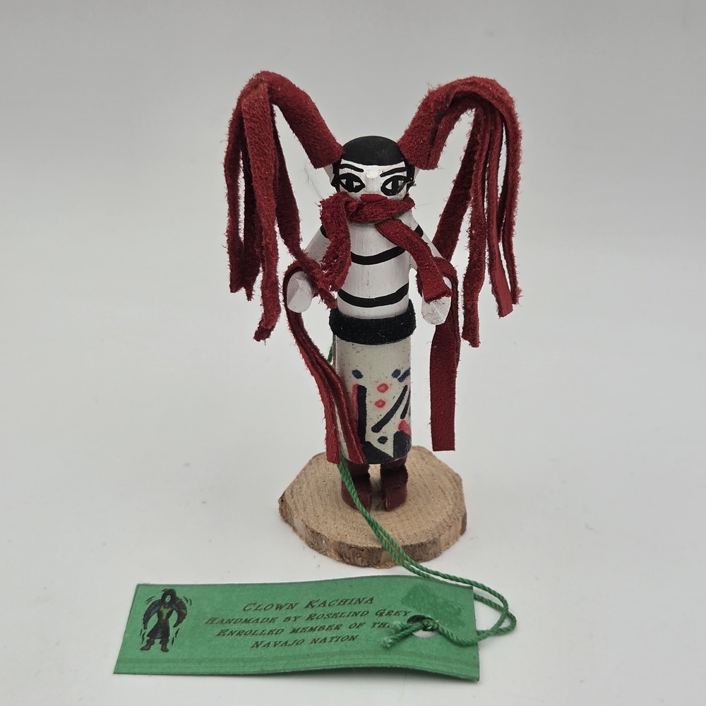 Vintage Navajo Hand Made Clown Kachina Doll 4" By R. Grey